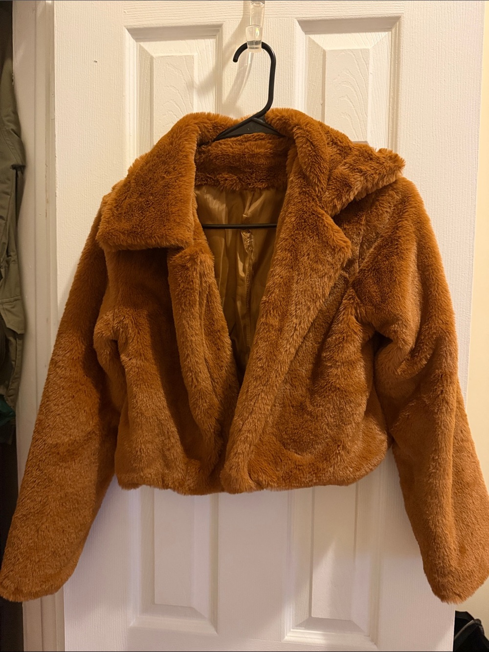 Cropped Faux Fur Jacket - Rust